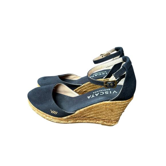 Viscata Black Estartit Canvas Raffia Espadrille Wedges Sandal - EU39 ~ US8 - Picture 5 of 10